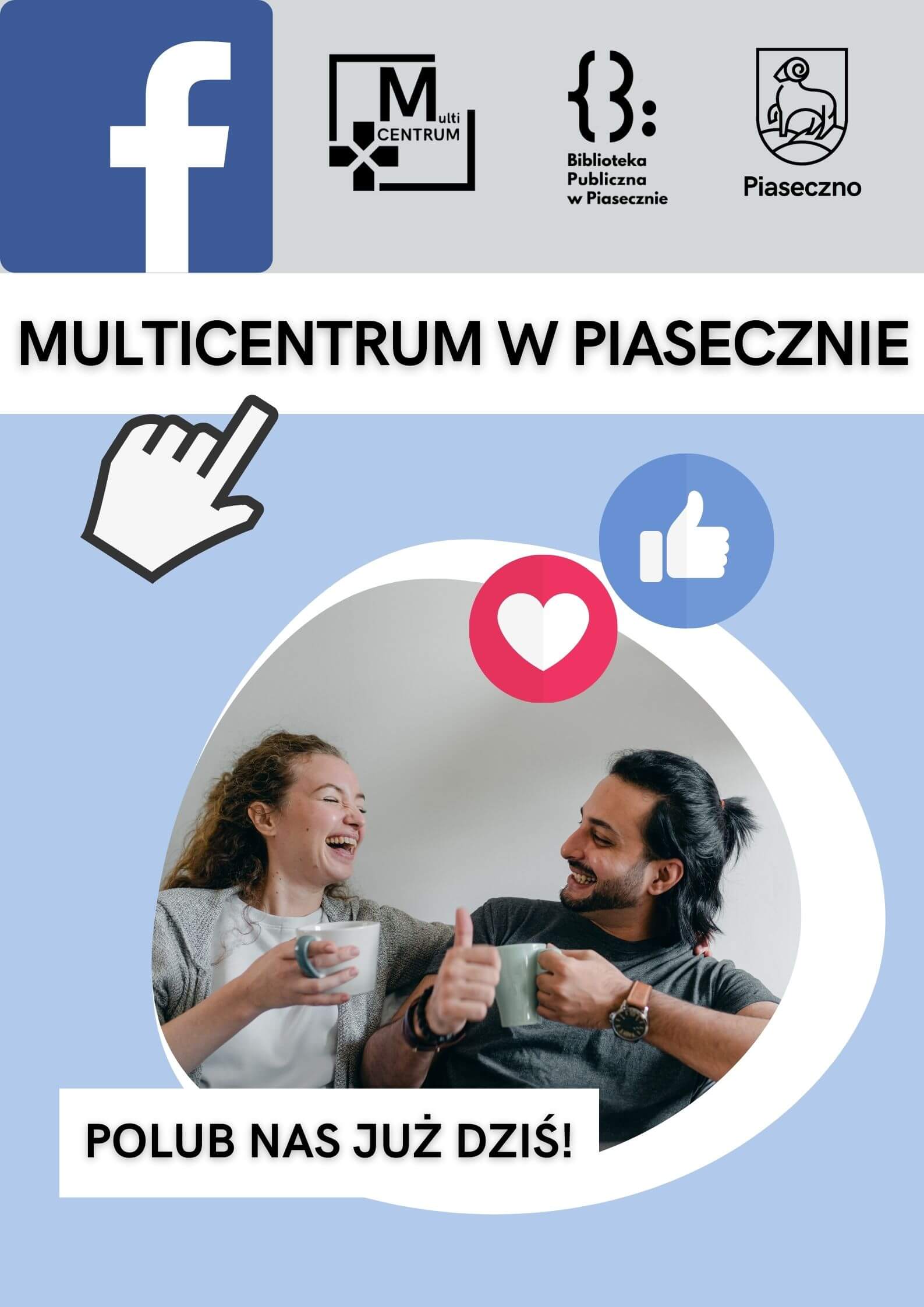 plakat promujący fanpage Multicentrum w Piasecznie
