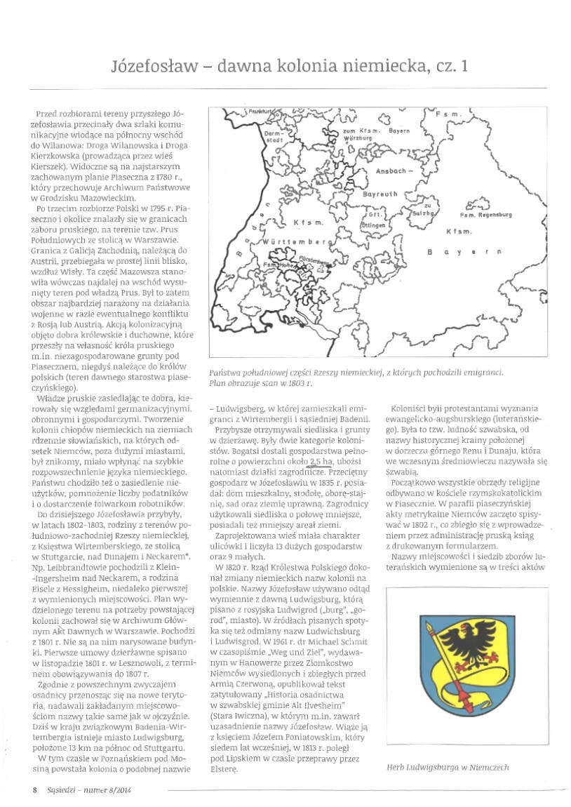 Józefosław – dawna kolonia niemiecka, cz. 1, artykuł Ewy i Włodzimierza Bagieńskich, Magazyn "Sąsiedzi", nr 8, maj 2014