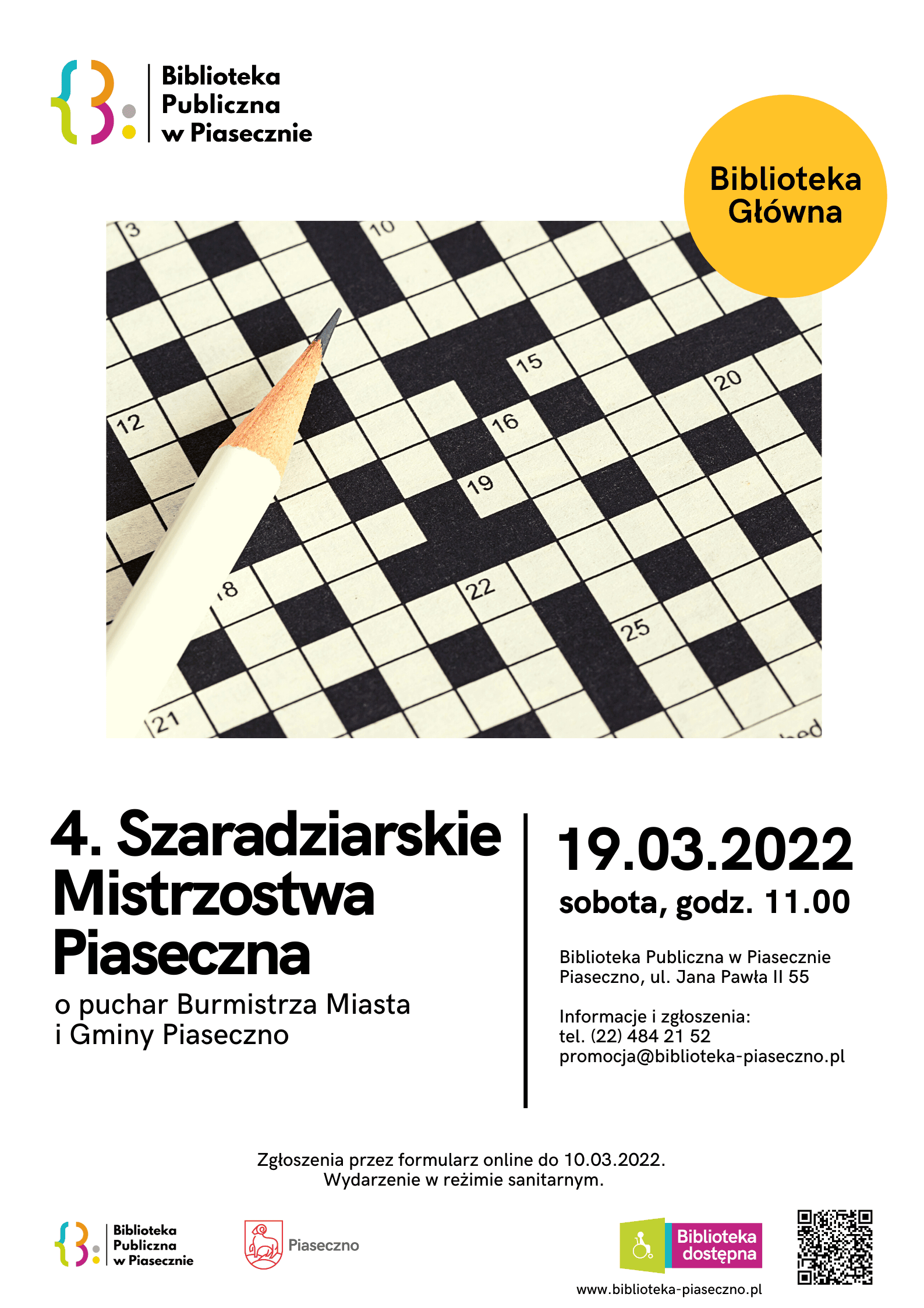 4. Szaradziarskie Mistrzostwa Piaseczna 19.03.2022 -plakat informacyjny ze zdjęciem krzyżówki