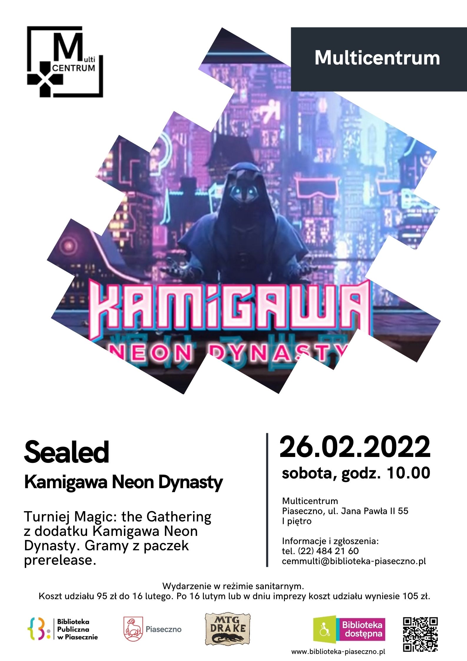 Plakat promujący wydarzenie Turniej MTG z dodatku Kamigawa Neon Dynasty. Na plakacie oficjalna grafika dodatku.