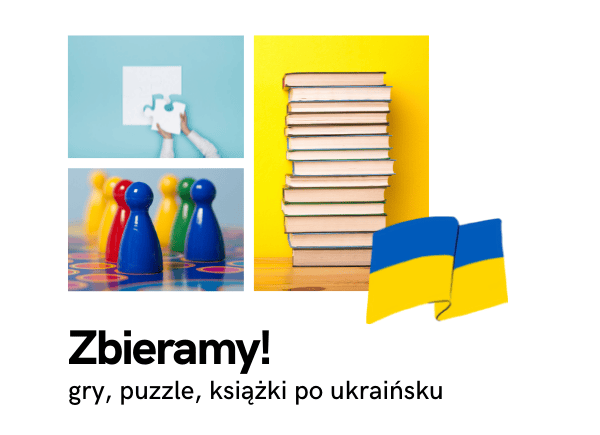 Informacja o zbiórce książek po ukraińsku, gier oraz puzzli