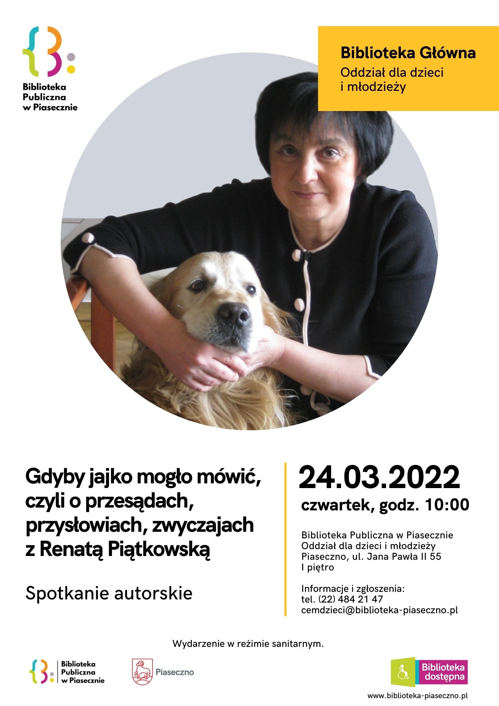 Plakat na spotkanie autorskie z Renatą Piątkowską w Bibliotece Głównej CEM Oddział dla dzieci i młodzieży