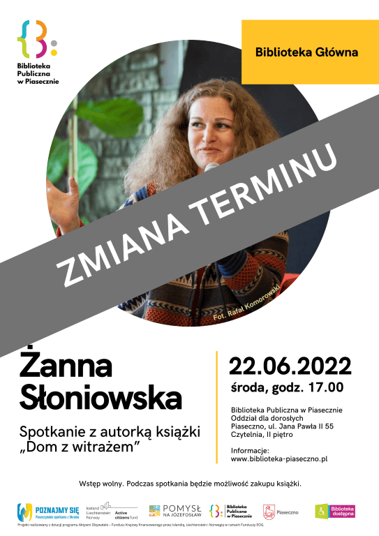 Plakat spotkania z Żanną Słoniowską w Piasecznie