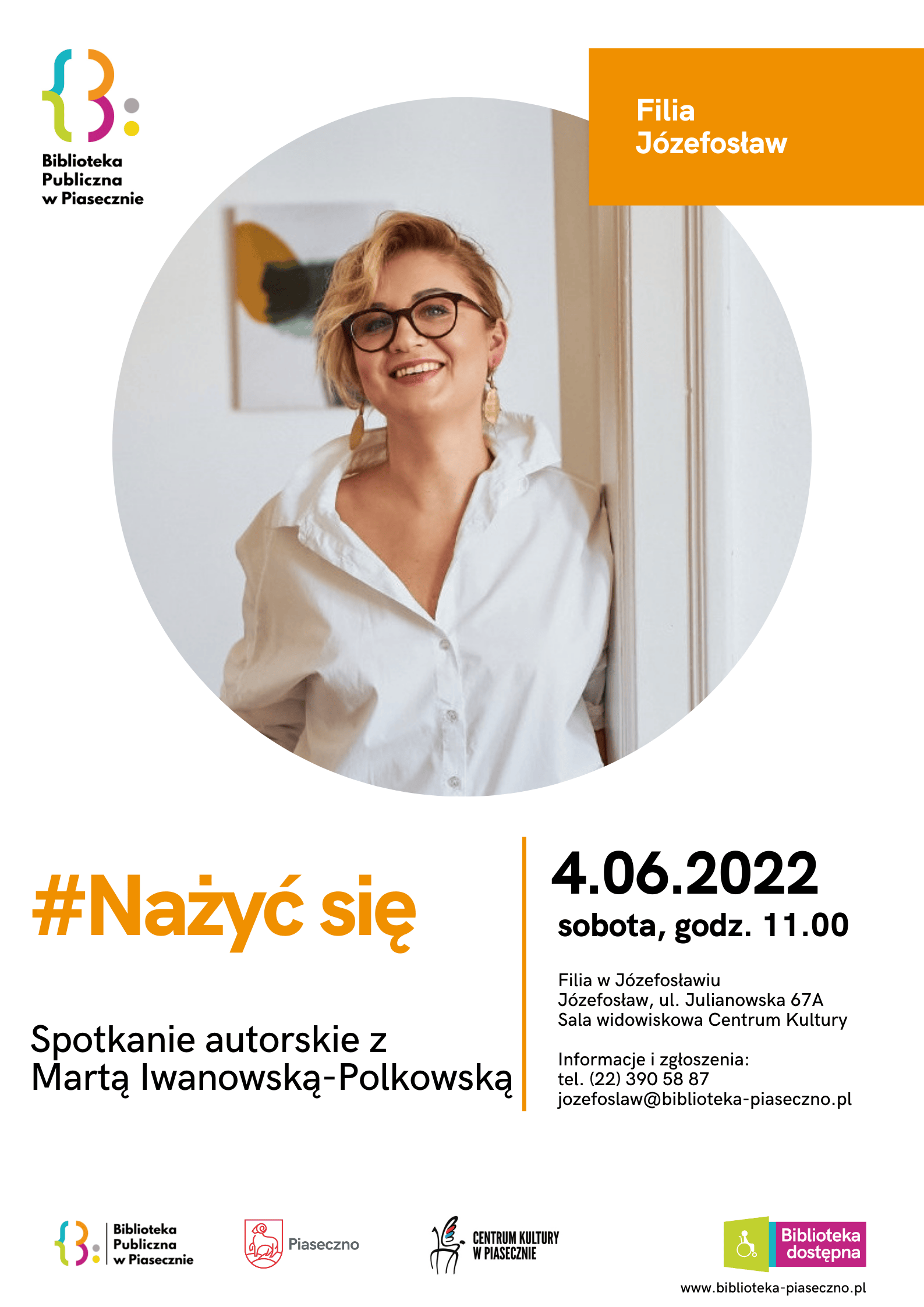 Plakat promujący spotkanie z Martą Iwanowską-Polkowską