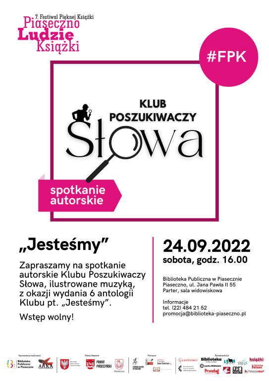 Plakat informujący o spotkaniu autorkim Klubu Poszukiwaczy Słowa - 24.09.2022