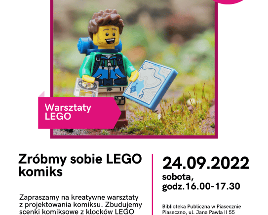 FPK warsztaty LEGO - plakat 24 września 2022 roku w Bibliotece Publicznej w Piasecznie