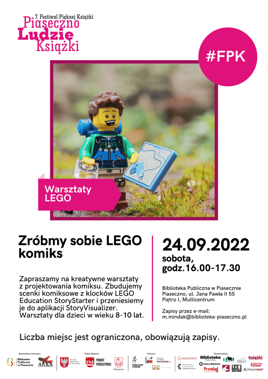 FPK warsztaty LEGO - plakat 24 września 2022 roku w Bibliotece Publicznej w Piasecznie