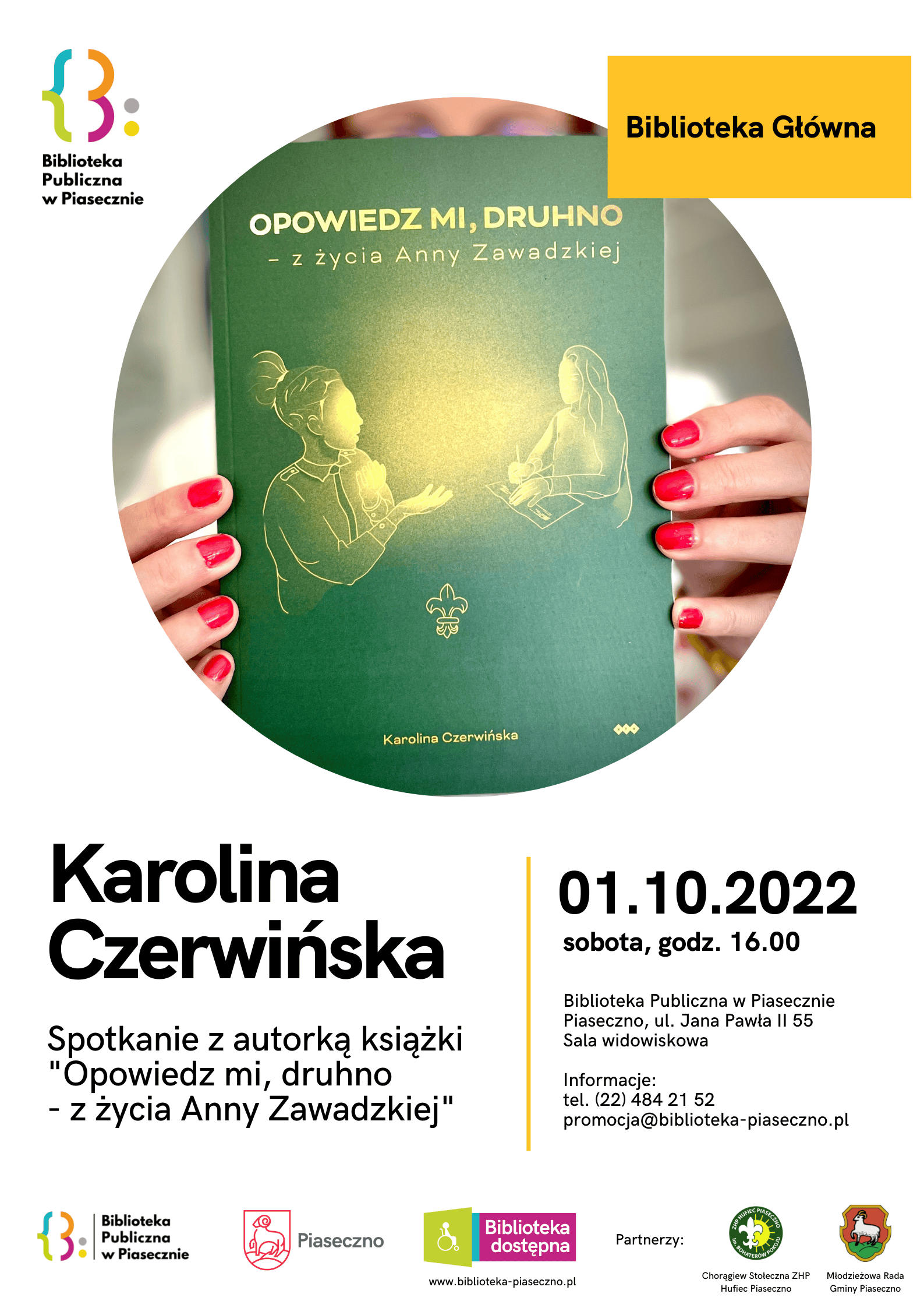 plakat informacyjny o spotkaniu autorskim z Karoliną Czerwińską