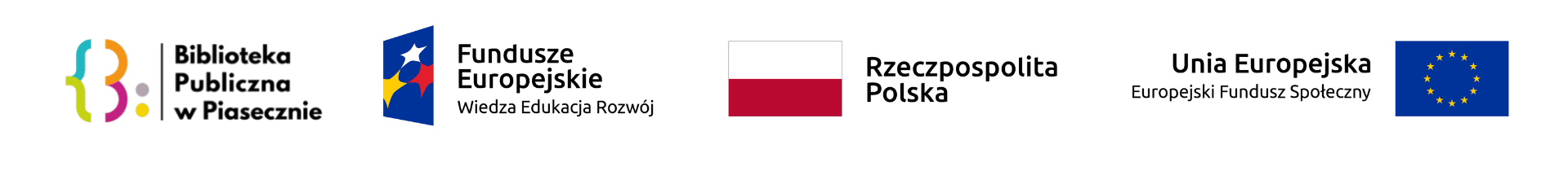 Logotypy projektu w kolejności: Logo biblioteki,, Unii Europejskiej i Polski