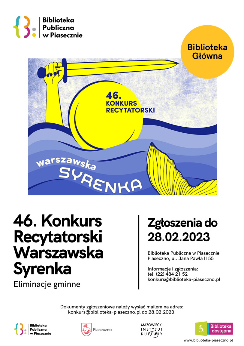 Plakat informujący o konkursie recytatorskim Warszawska Syrenka 2023