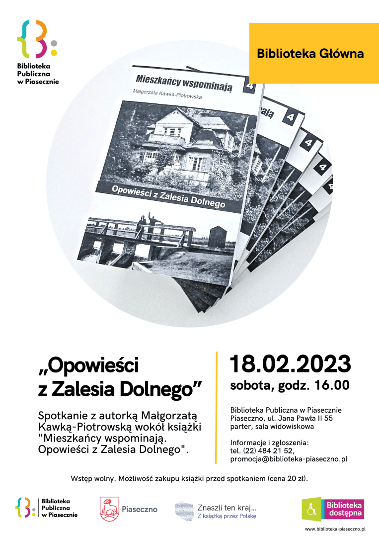 Plakat do spotkania w sprawie ksiażki "Mieszkańcy Wspominają. Opowieści Z Zalesia Dolnego" 18.02.2023