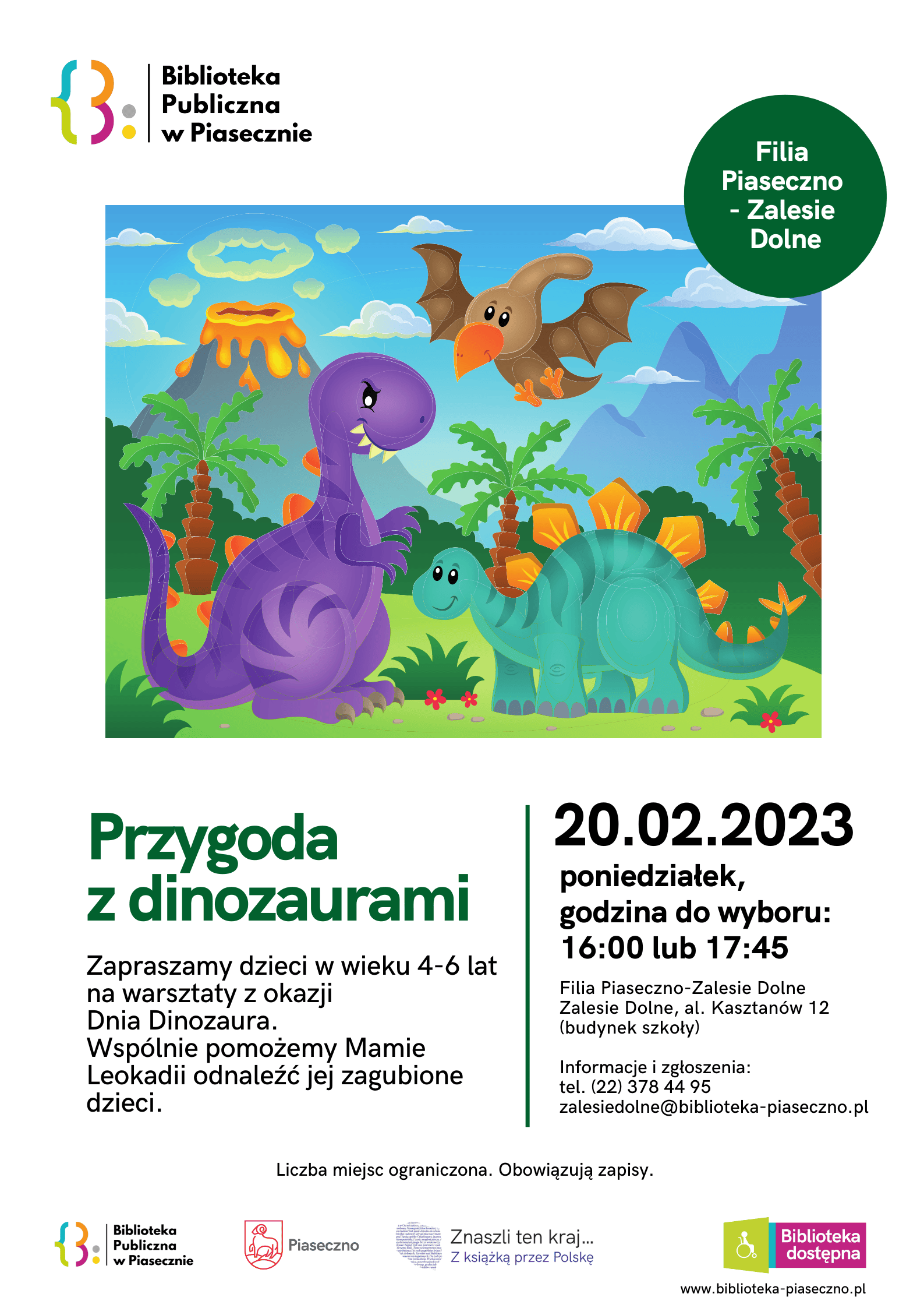 Plakat promujący warsztaty dla dzieci_Przygoda z dinozaurami