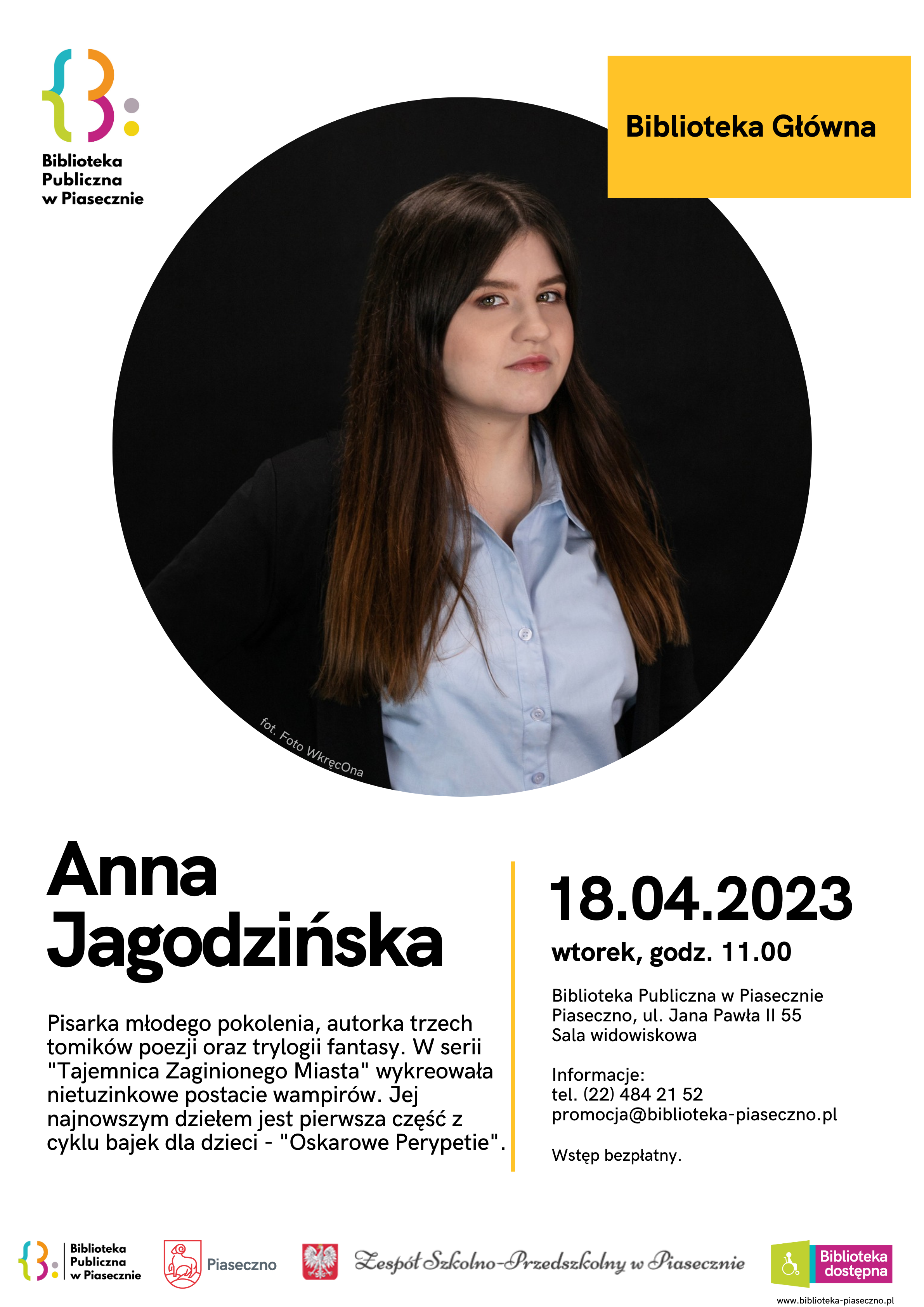 Plakat informujący o spotkaniu z Anną Jagodzińską