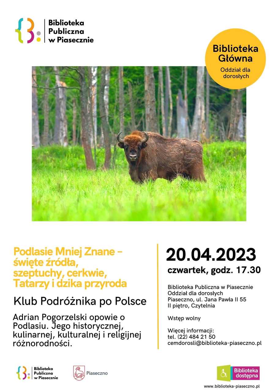 Plakat informacyjny o kolejnym spotkaniu z cyklu Klub Podróżnika - po Polsce