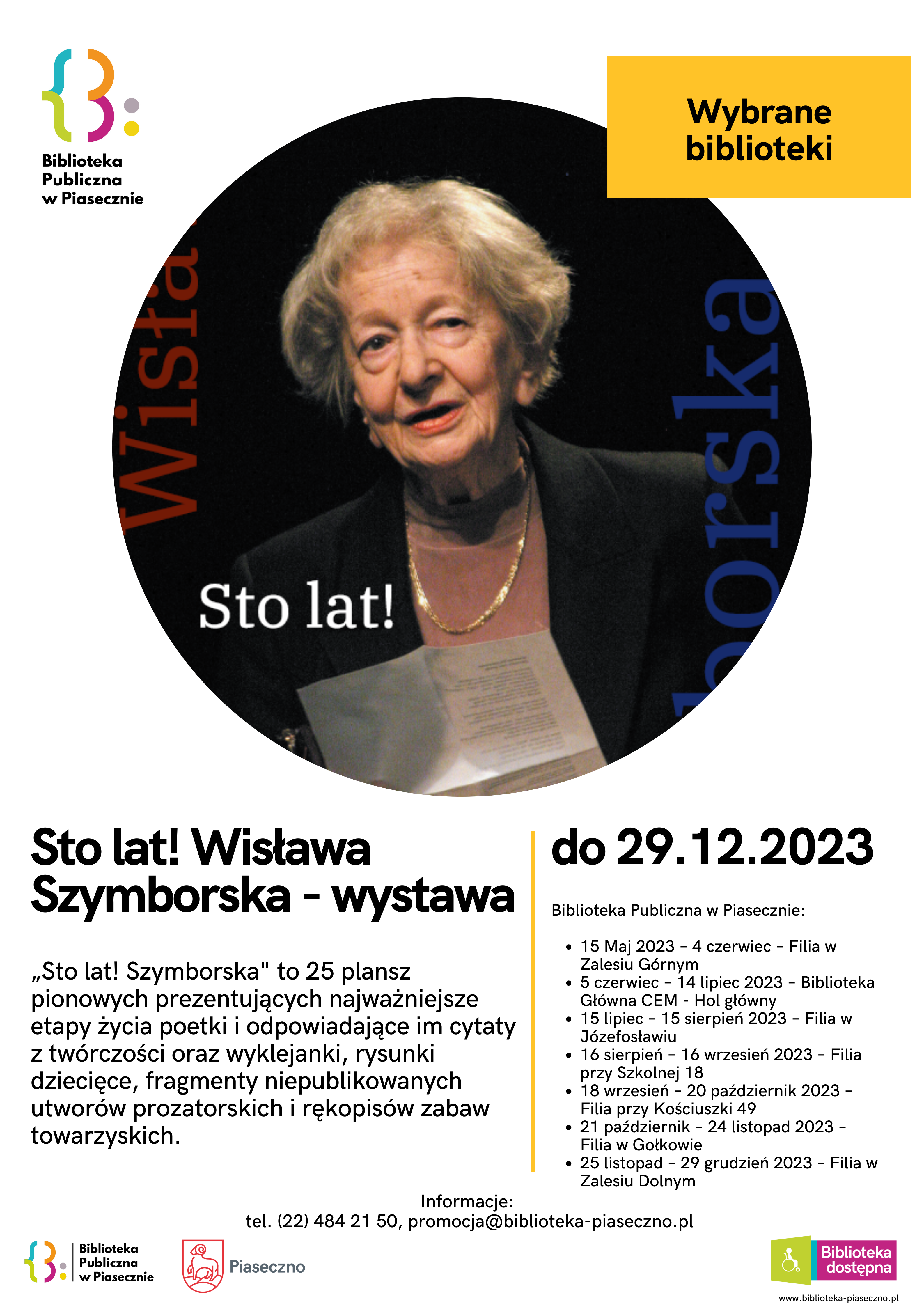 Sto lat. Wisława Szymborska - plakat informujący o wystawie