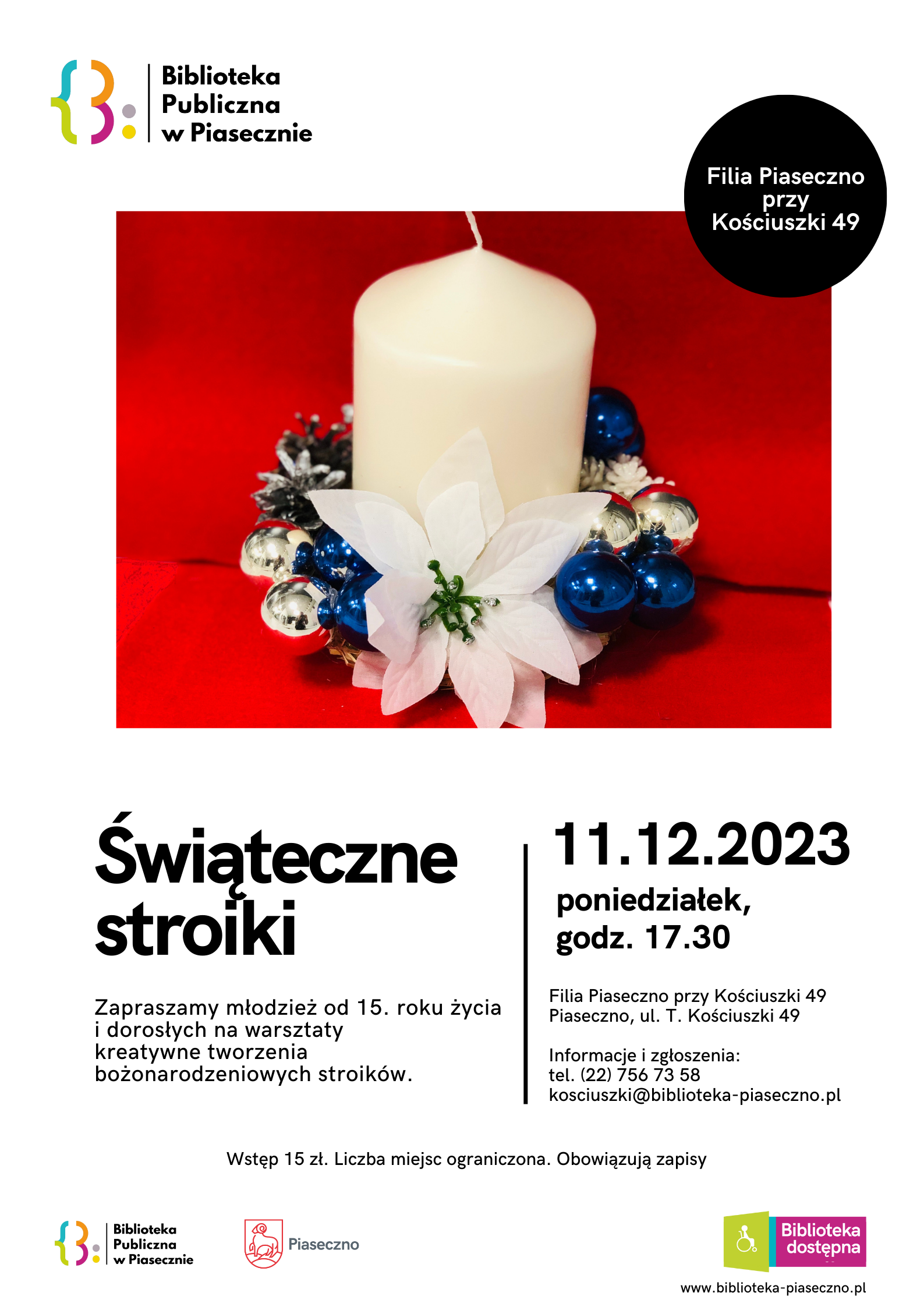 Plakat promujący warsztaty tworzenia stroików świątecznych