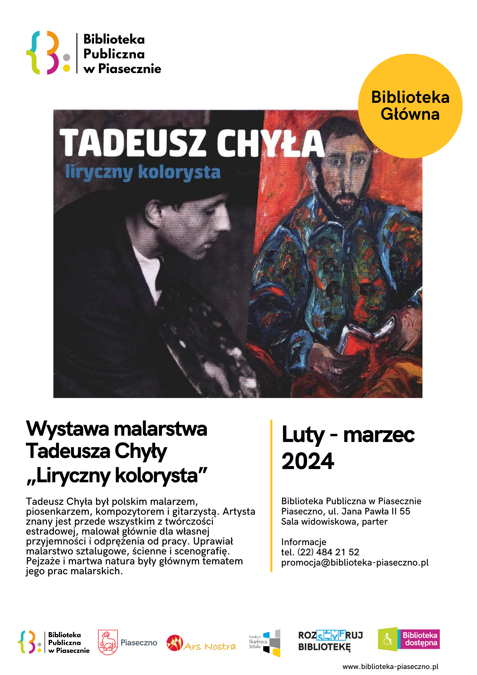 Plakat promujący wystawę Tadeusza Chyły "Liryczny Kolorysta" w Bibliotece Głównej