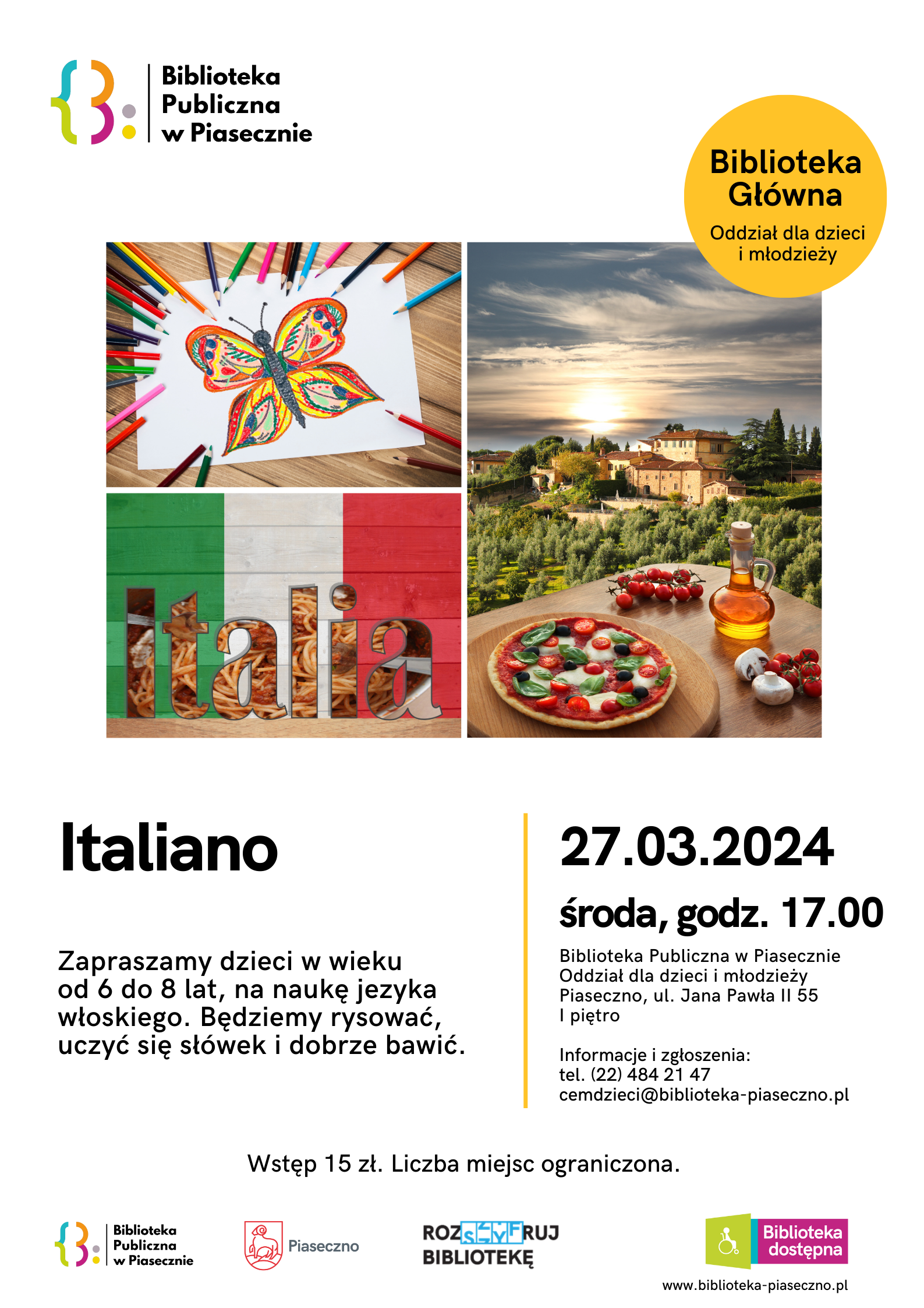 Plakat promujący warsztaty Italiano