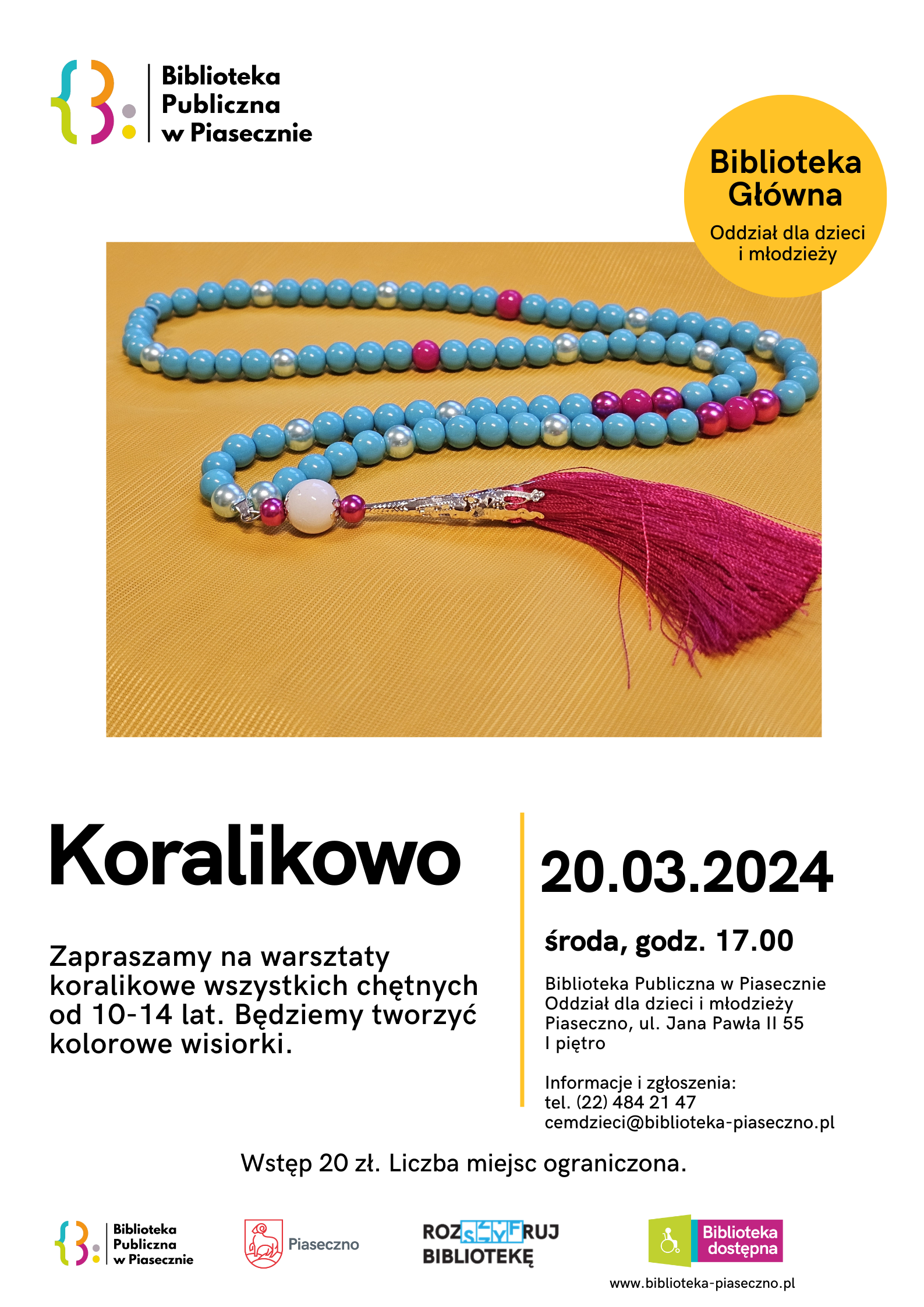 Plakat promujący Warsztaty Koralikowo