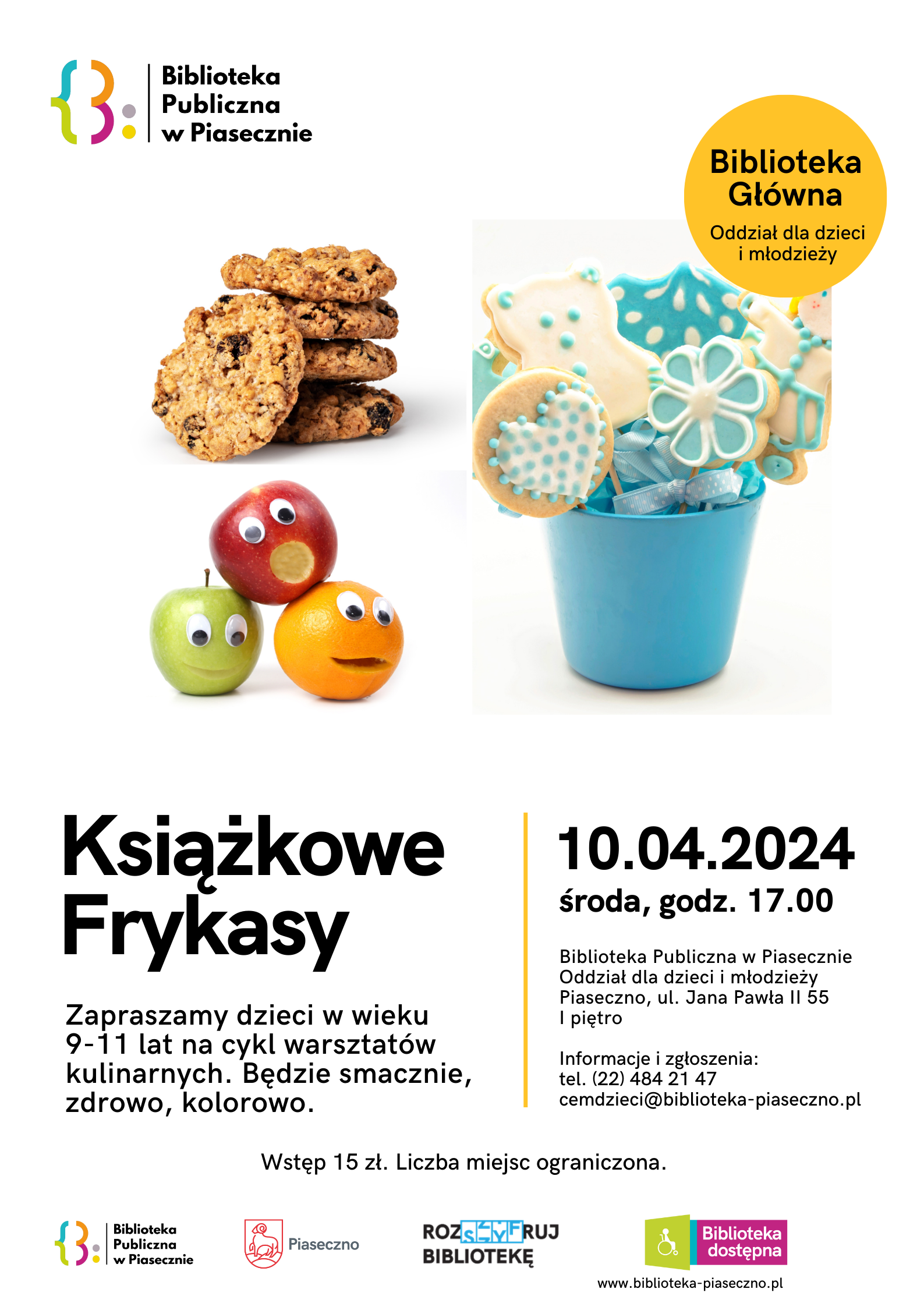 Plakat promujący warsztaty kulinarne Książkowe Frykasy