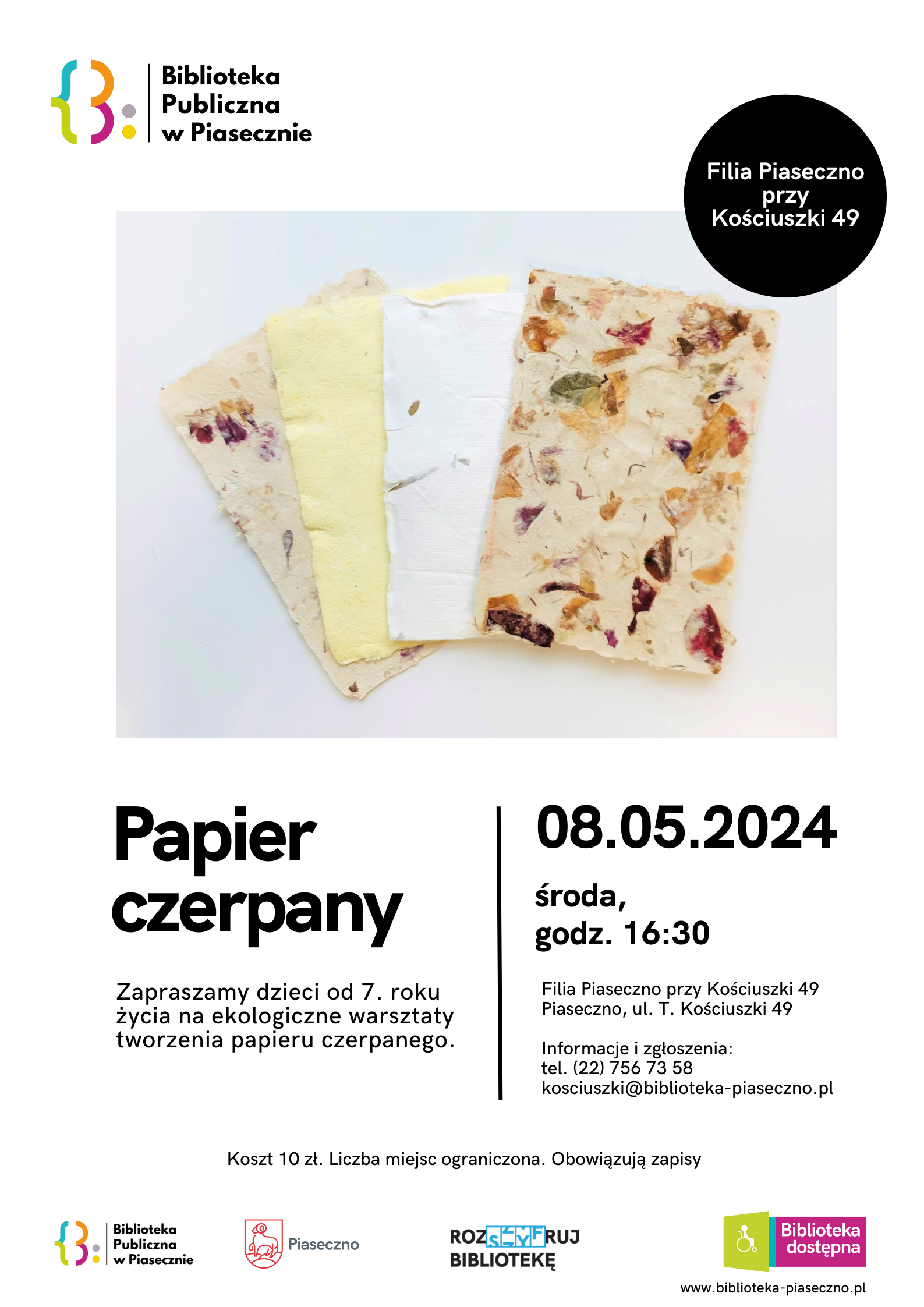Plakat promujący ekologiczne warsztaty tworzenia papieru czerpanego