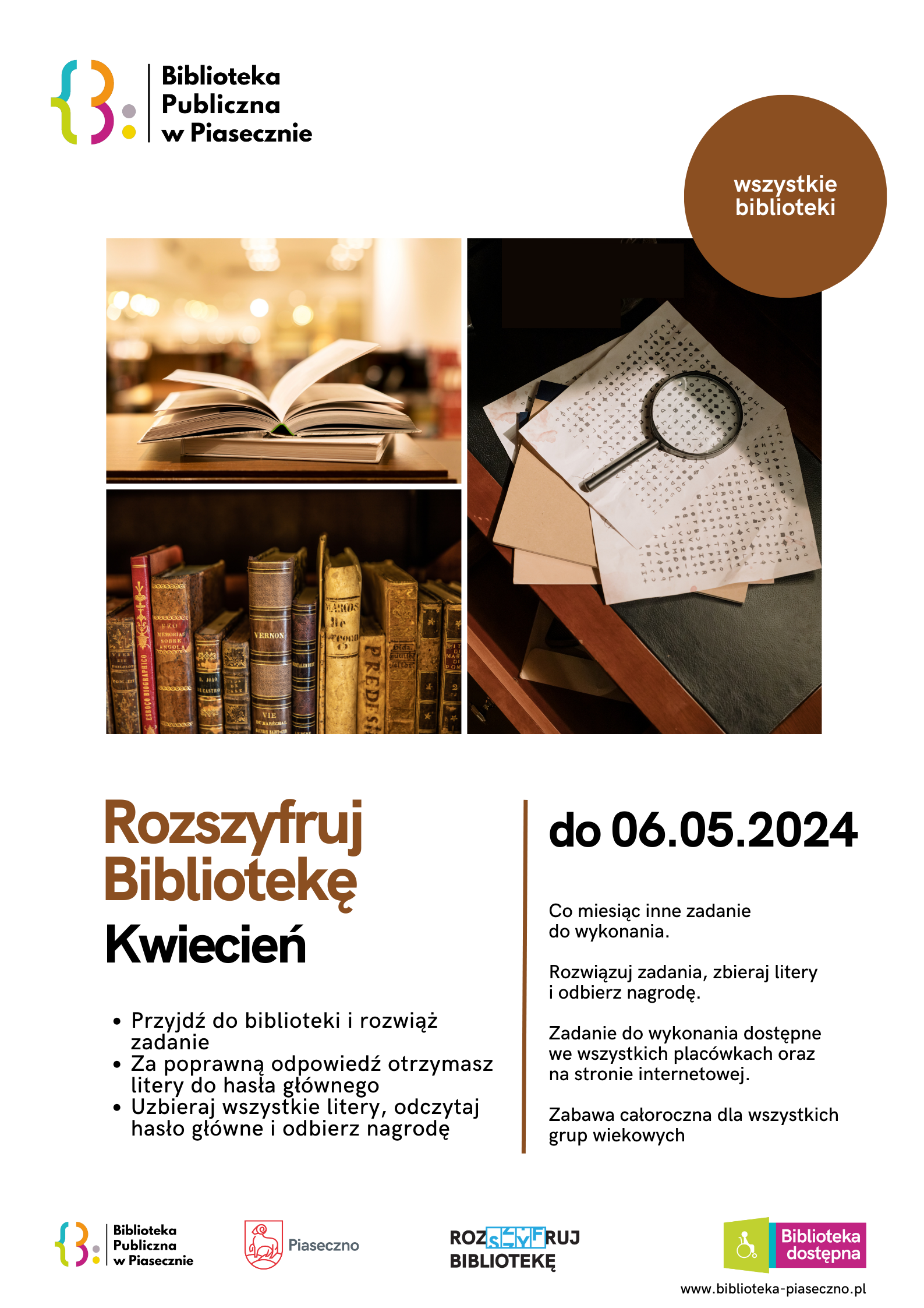Plakat promujący akcję czytelniczą "Rozszyfruj Bibliotekę"