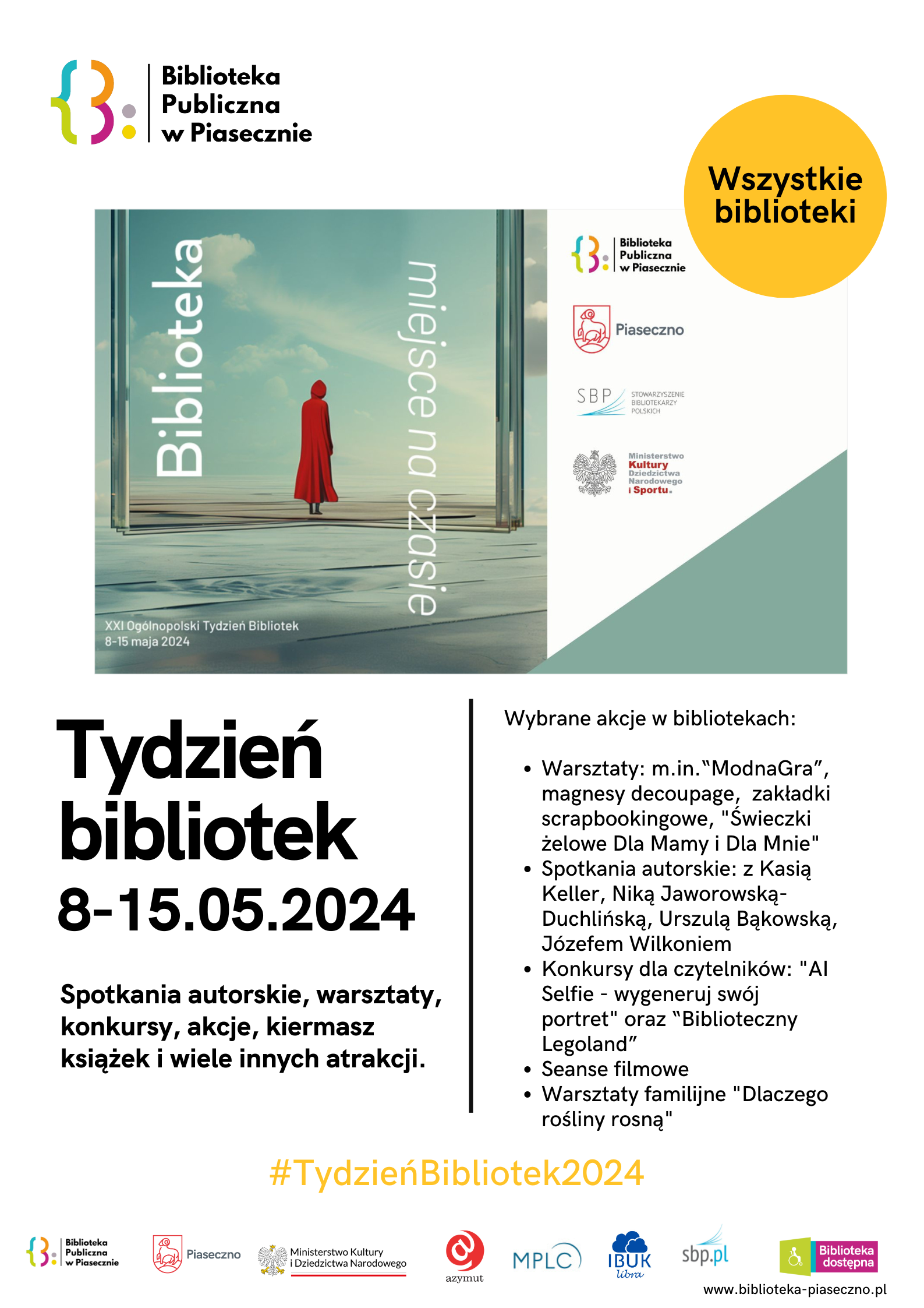 Plakat promujący XXI Tydzień Bibliotek w Bibliotece Publicznej w Piasecznie